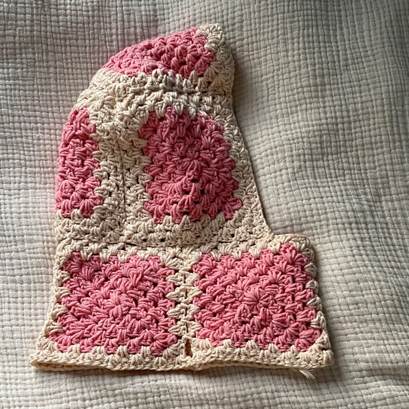 Pink and Cream Crochet Granny Square Balaclava Hat - Picture 3 of 8